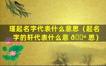 瑾起名字代表什么意思（起名字的轩代表什么意 🌺 思）